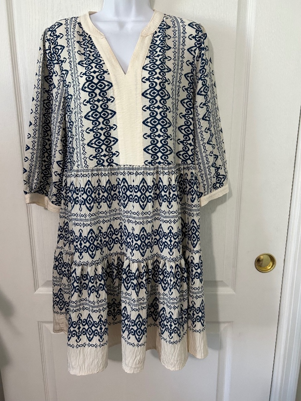 Fig and Flower Anthropologie Dress Blue White
